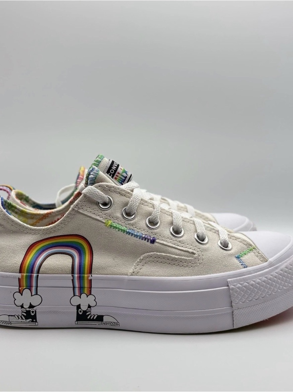 Converse Low Top Canvas Sneakers with Rainbow Graphic - White - Picture 2 of 7